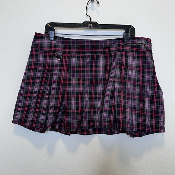 Y2K Vintage Purple Pink Plaid Mini Skirt Old Navy Low Rise Pleated Preppy Sz 14 - Picture 1 of 7